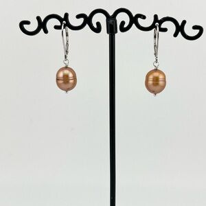 New no Tags 925 Sterling Silver Orangish Pink Iridescent Pearl Drop Earrings